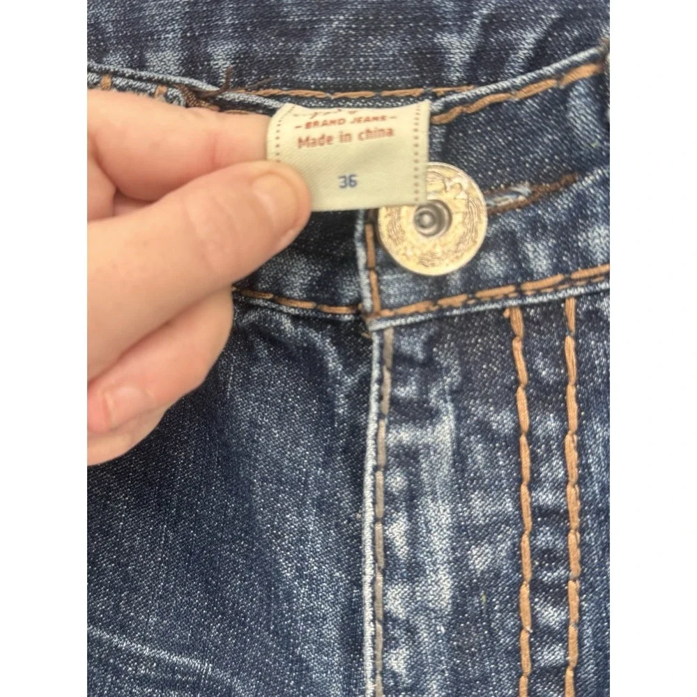True Religion Section‎ Straight Super QT Contrast Stitch Blue Jeans Mens 36